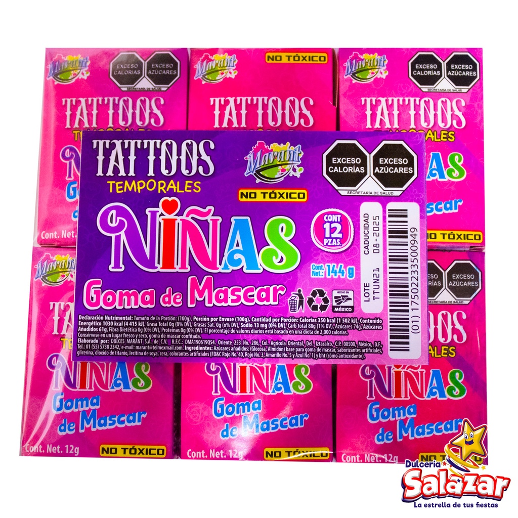 TATTOOS NIÑAS GOMA DE MASCAR -D.144G- "C/40/12"