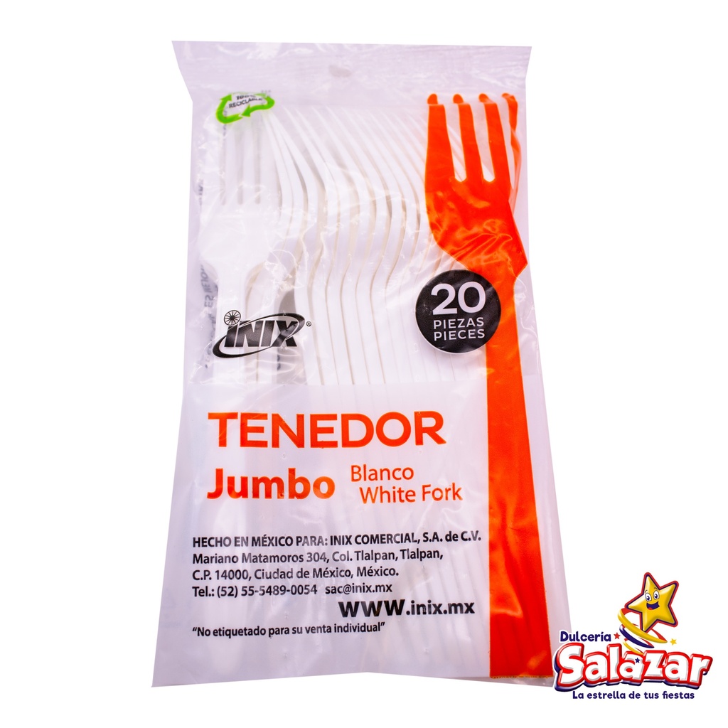 [INIX0021] TENEDOR BLANCO GRANDE JUMBO INIX-TEN-GDE -B.20PZA- "C/50/20"