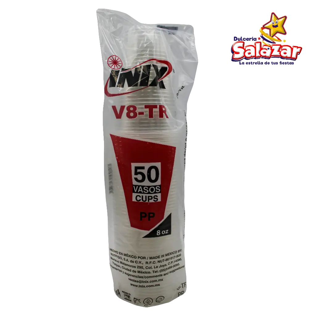 [INIX0014] VASO #8 PLASTICO V8-TR INIX (ROJO) -B.50PZA- "C/20/50"