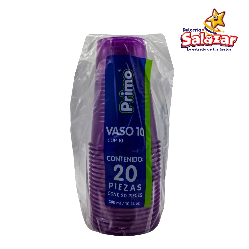 VASO PLAST #10 MORADO NEON PRIMO 300ML -B.20PZA- "C/20/20"