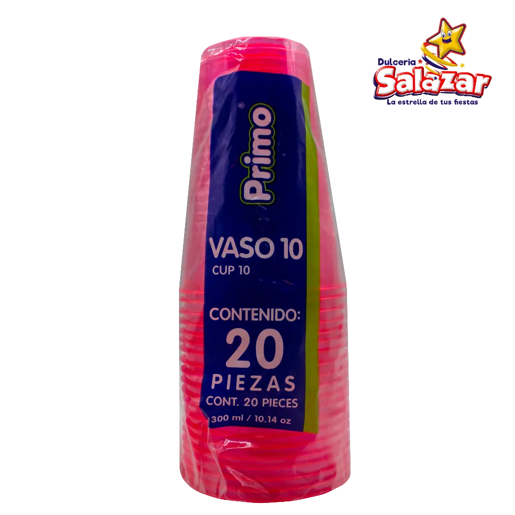 VASO PLAST #10 ROSA NEON PRIMO 300ML -B.20PZA- "C/20/20"