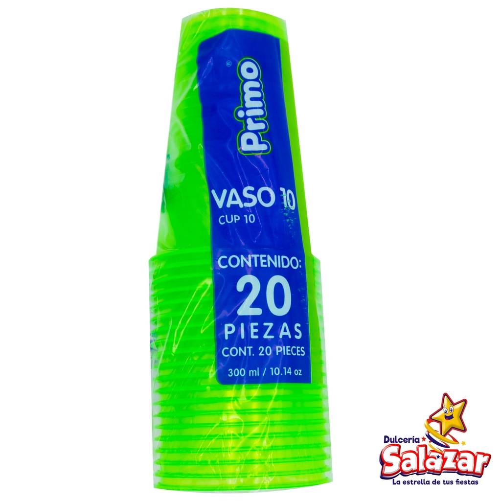 [PRI0018] VASO PLAST #10 VERDE NEON PRIMO 300ML -B.20PZA- "C/20/20"