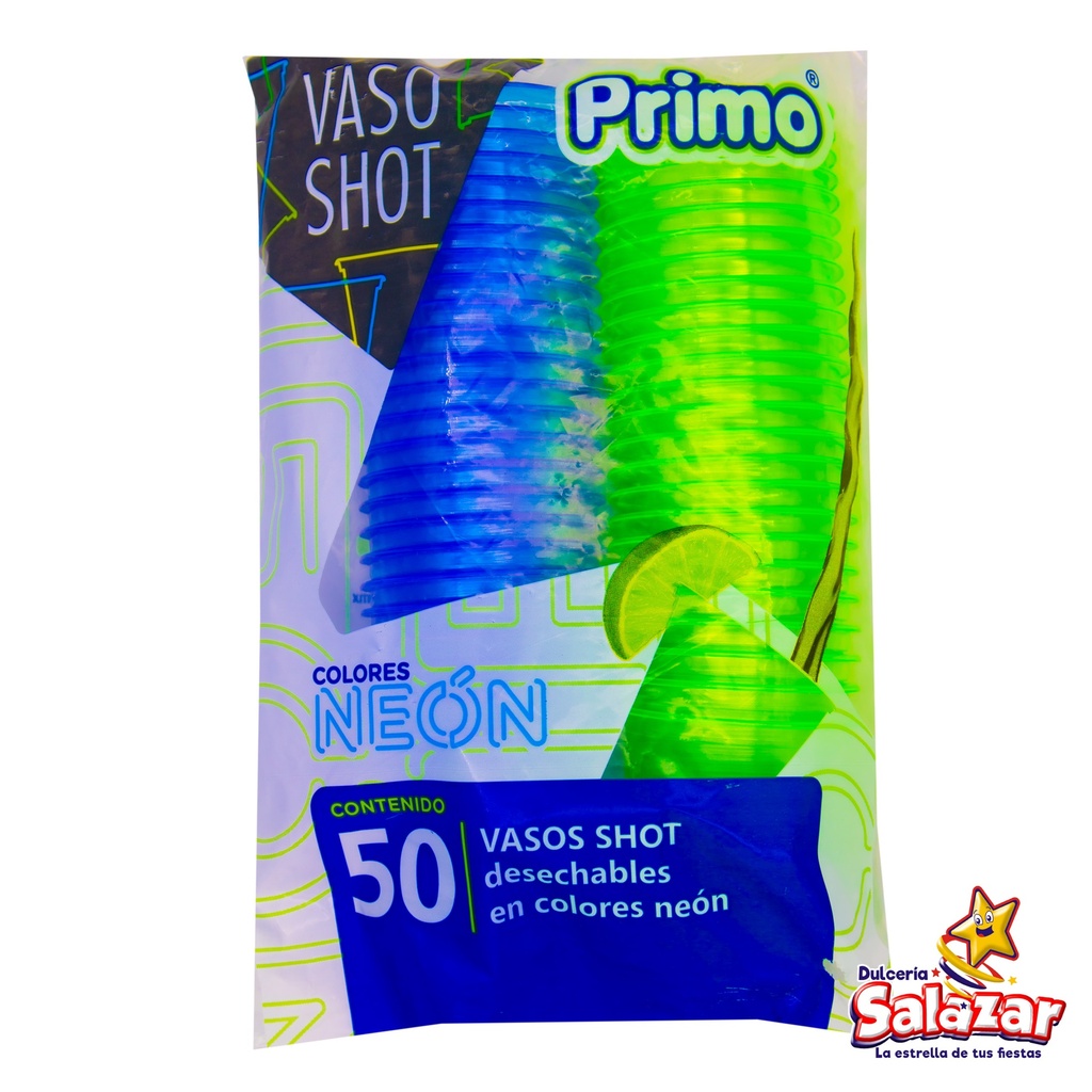 [PRI0026] VASO PLAST #2 NEON AZUL/VERDE PRIMO -B.50PZA- "C/20/50"