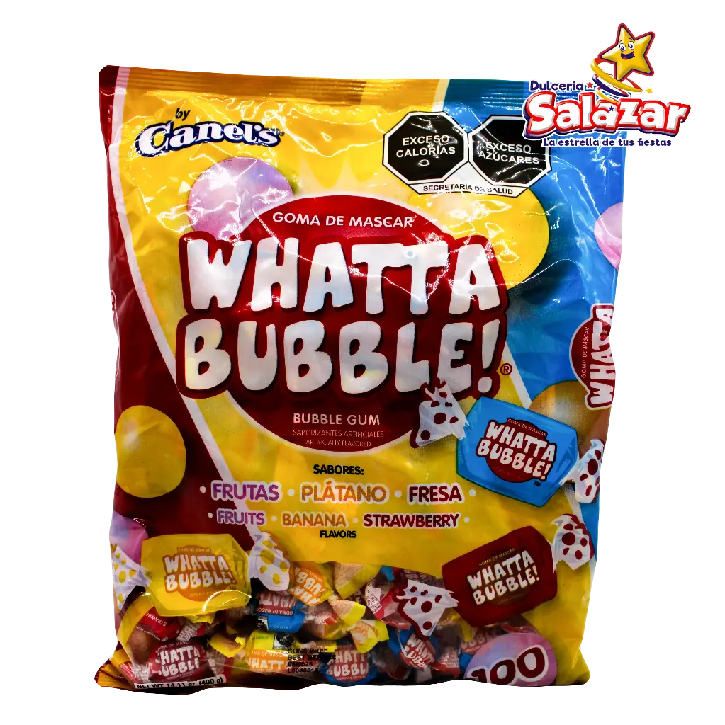 [CAN0111] CHICLE WHATTA BUBBLE SABORES SURTIDO -B.400G- "C/20/100"