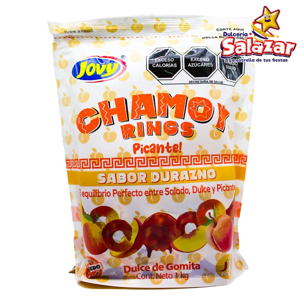 [JOV0076] JOVY CHAMOY RINGS SABOR DURAZNO -B. 1KG -"C/10/1"