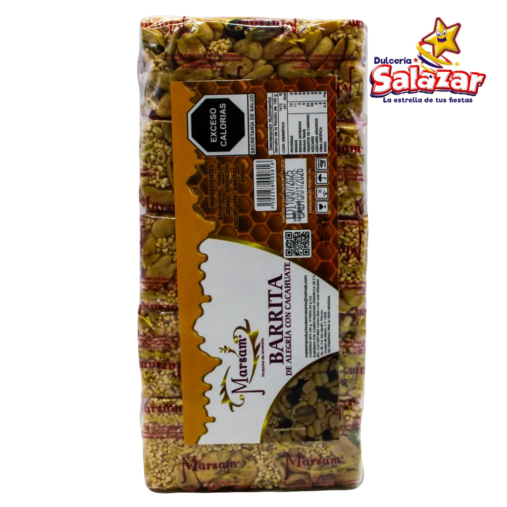 BARRA ALEGRIA CON CACAHUATE MARSAM -B.340GR- "C/10/10"