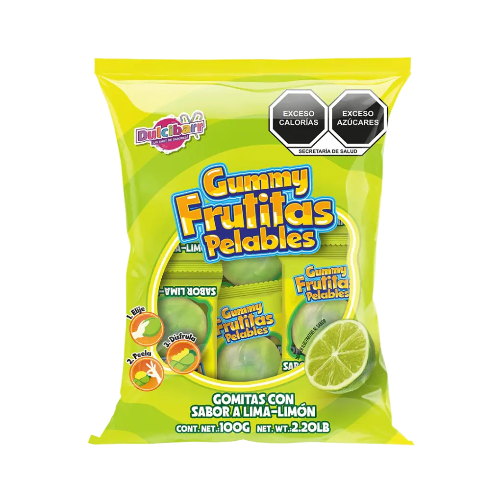[DES0028] GUMMY FRUTITAS PELABLES LIMA-LIMON DULCIBARR -B.100GR- "C/30/1"