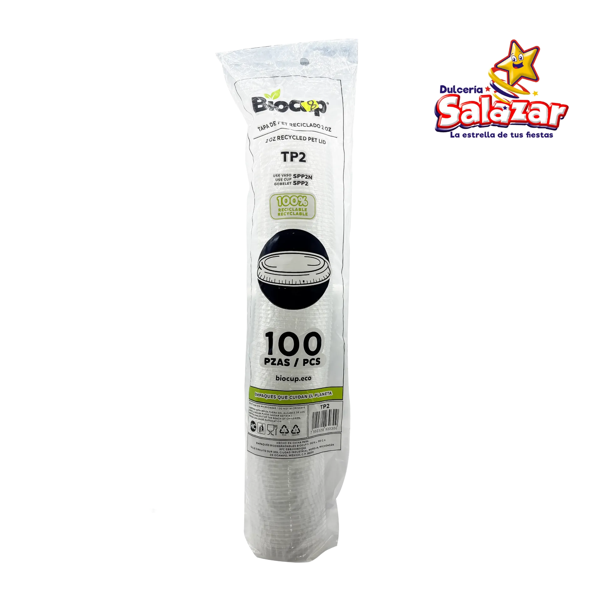 [CUP0007] TAPA PET BIOCUP NO. TP2 P/SPP2/N PLANA "C/20/100"
