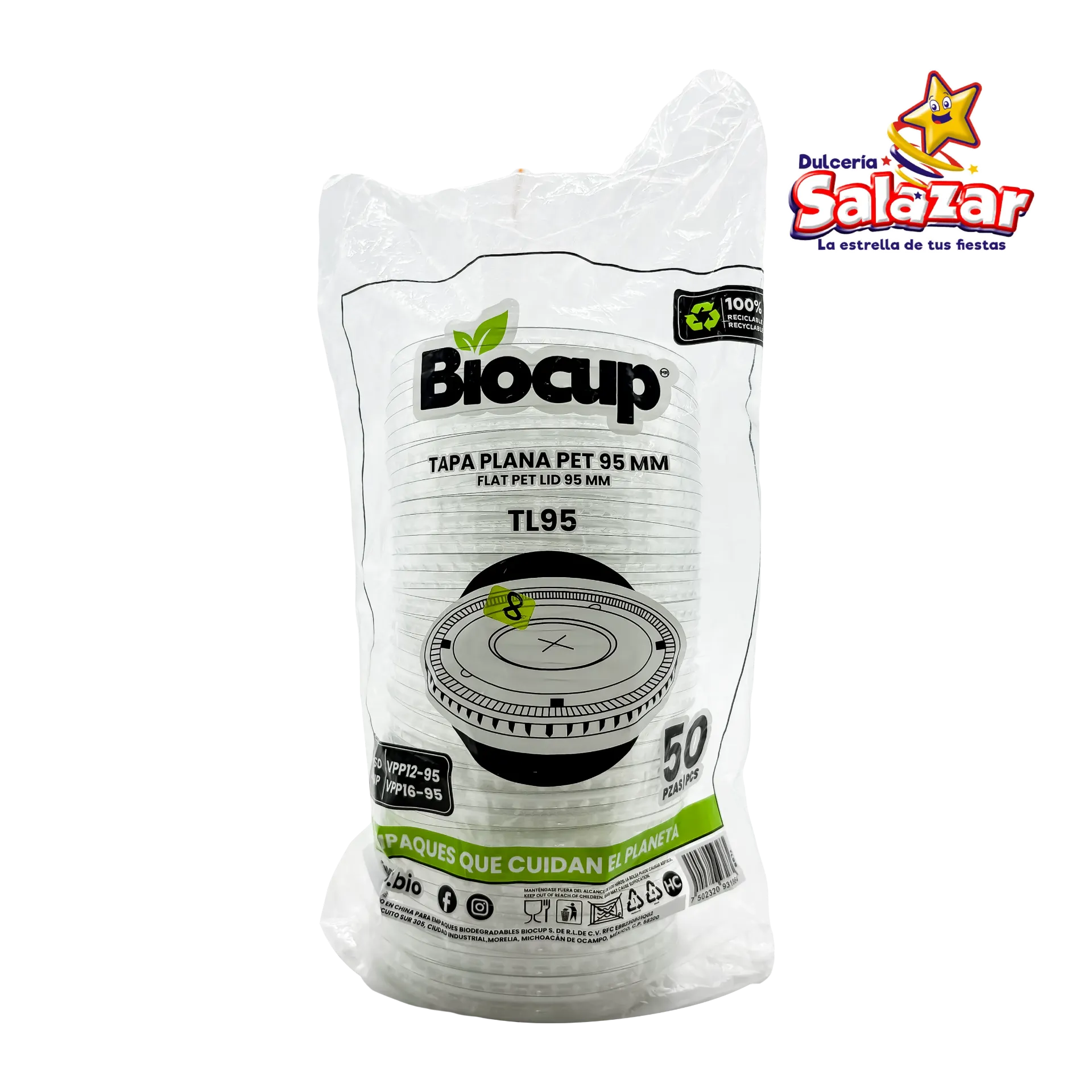 [CUP0016] TAPA PET BIOCUP NO. TL95 P/VASO PP 12/16OZ PLANA "C/20/50"