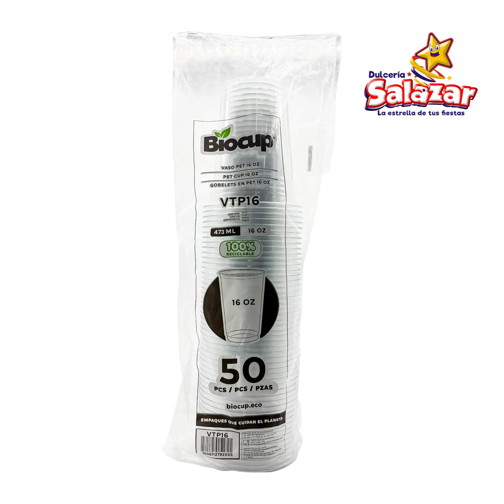 [CUP0021] VASO PET BIOCUP NO. VTP16 (16OZ) B.50PZ "C/20/50"