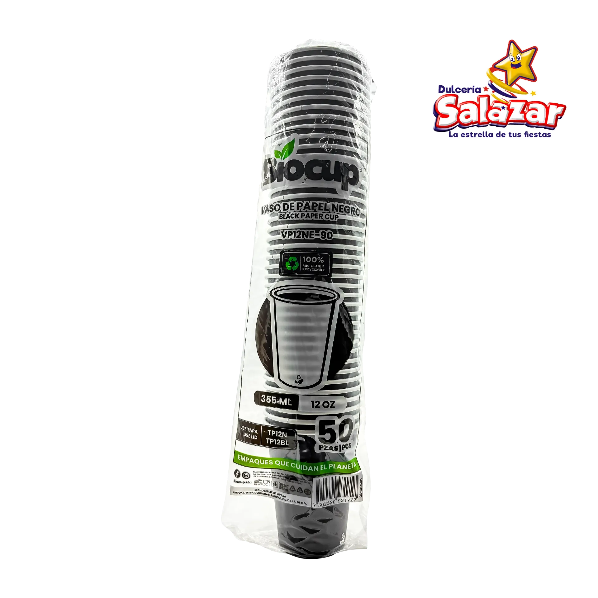 [CUP0033] VASO PAPEL BIOCUP NO. VP12NE (12OZ) NEGRO B.50 PZ "C/20/50"