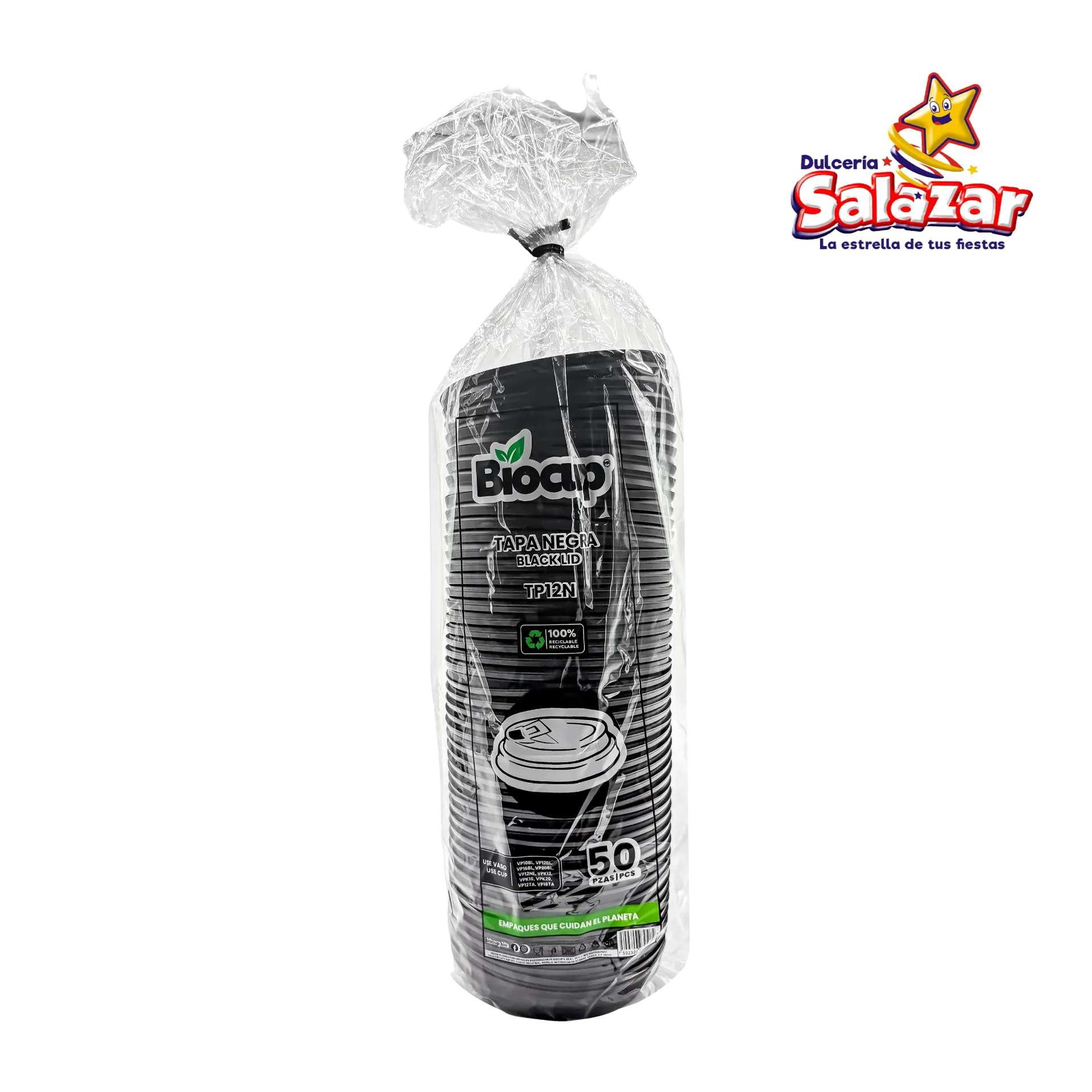 TAPA PLAST. BIOCUP NO. TP12N P/VP12/16 NEGRA B.50 PZ "C/20/50"