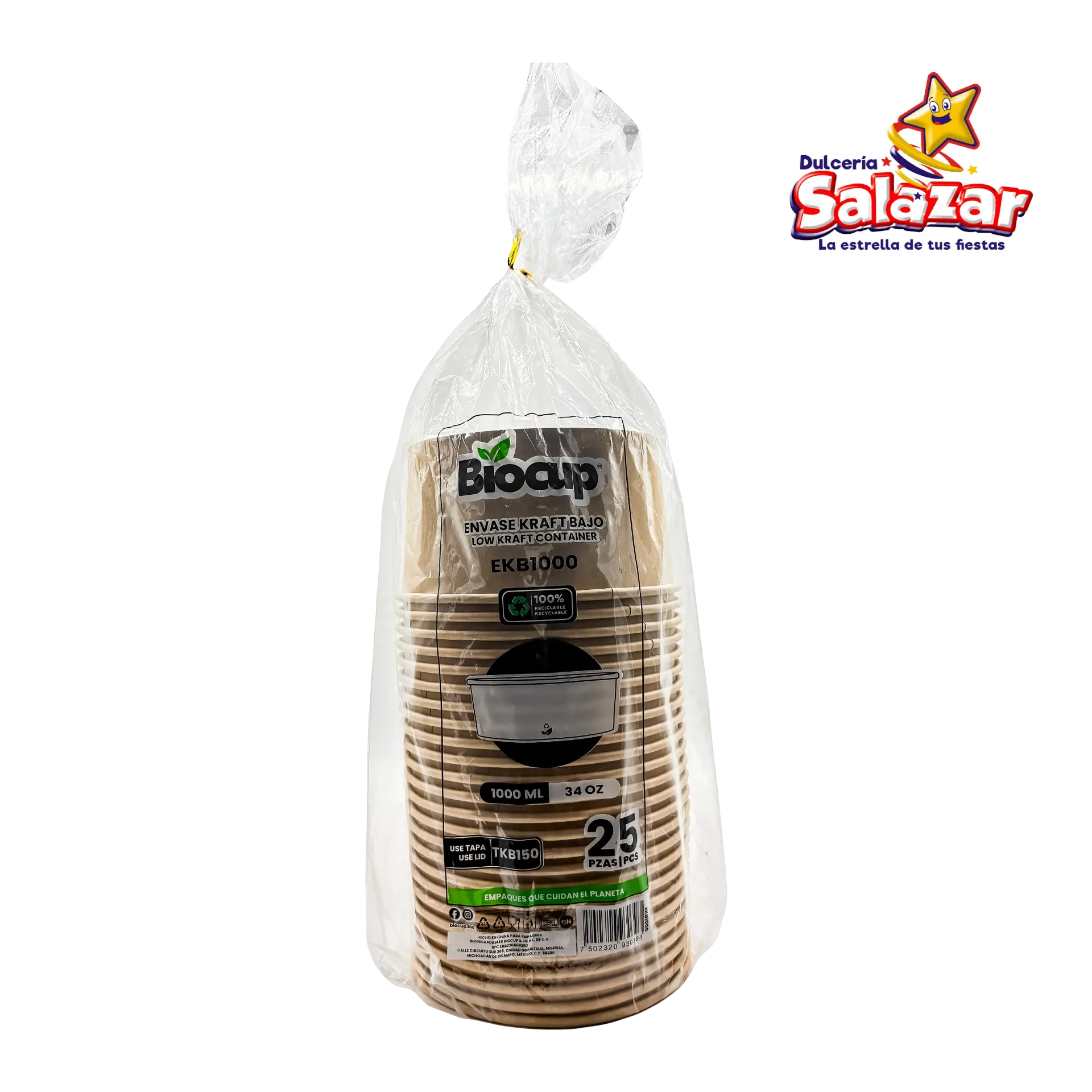ENVASE PAPEL KRAFT BIOCUP NO. EKB1000 (34OZ) BAJO B.25 PZ "C/12/25"