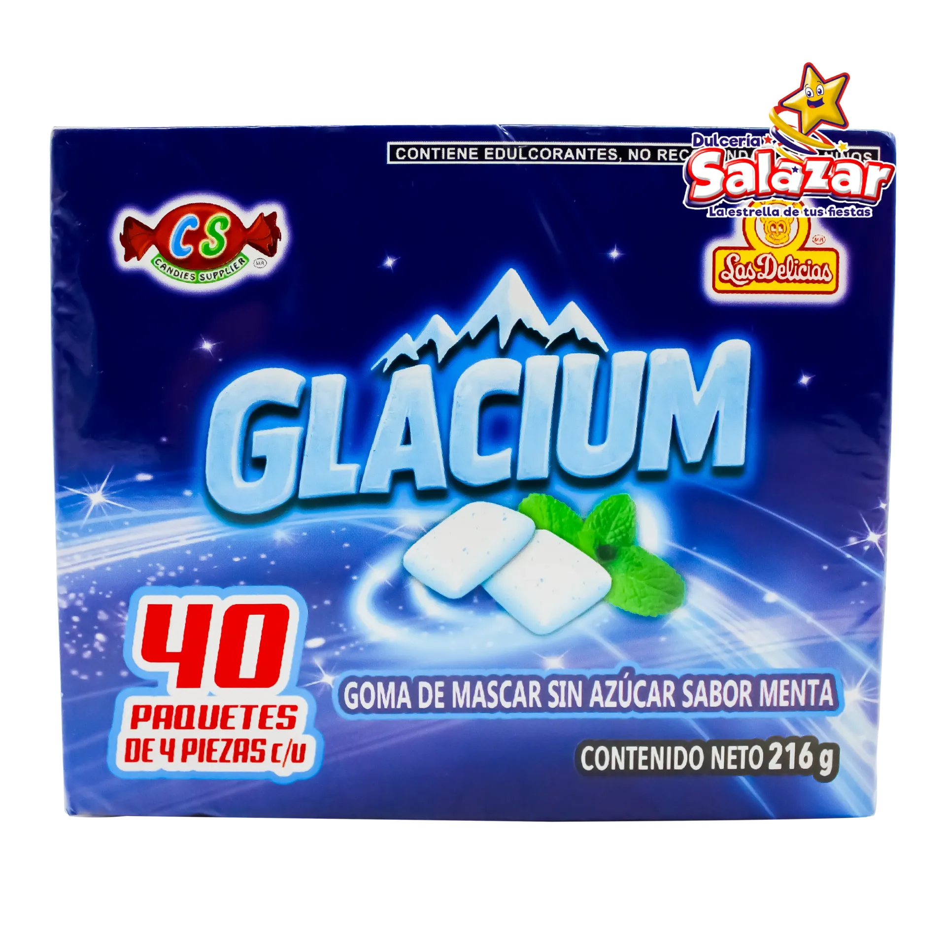 CHICLE GLACIUM MENTA S/AZUCAR DELICIAS -D.216GR- "C/40/40"