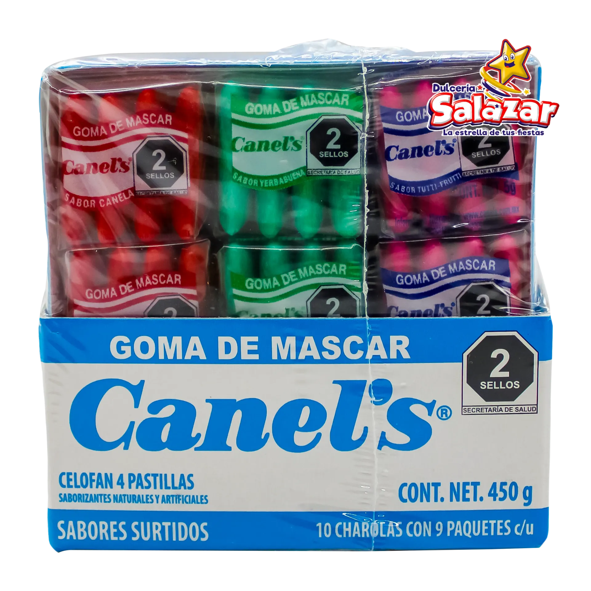 CHICLE 4'P MINI CELOFAN SURTIDO CANELS -D.450GR- "C/18/10"
