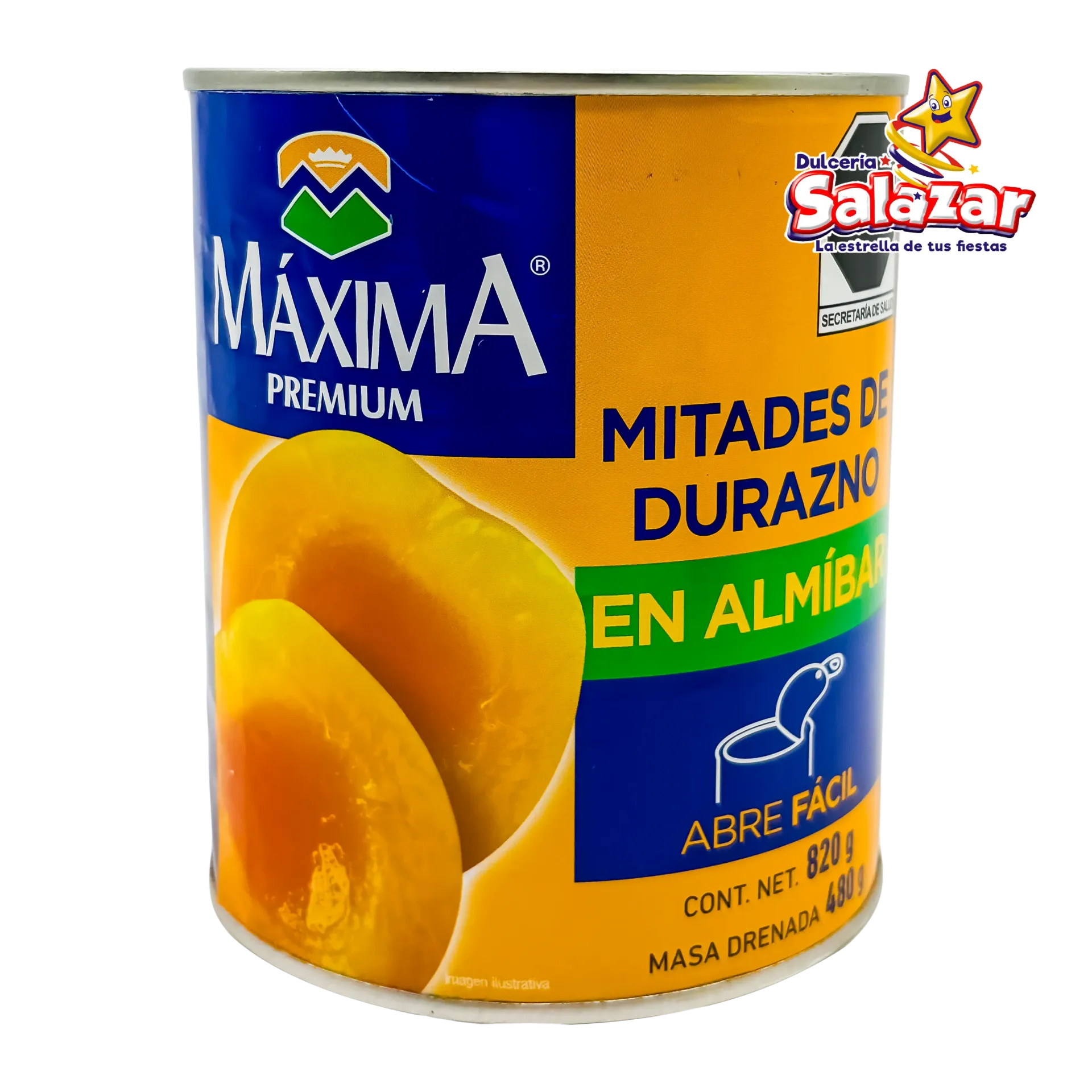 [ABARROTE0069] MITADES DE DURAZNOS EN ALMIBAR MAXIMA -B.820G- "C/12/1" 